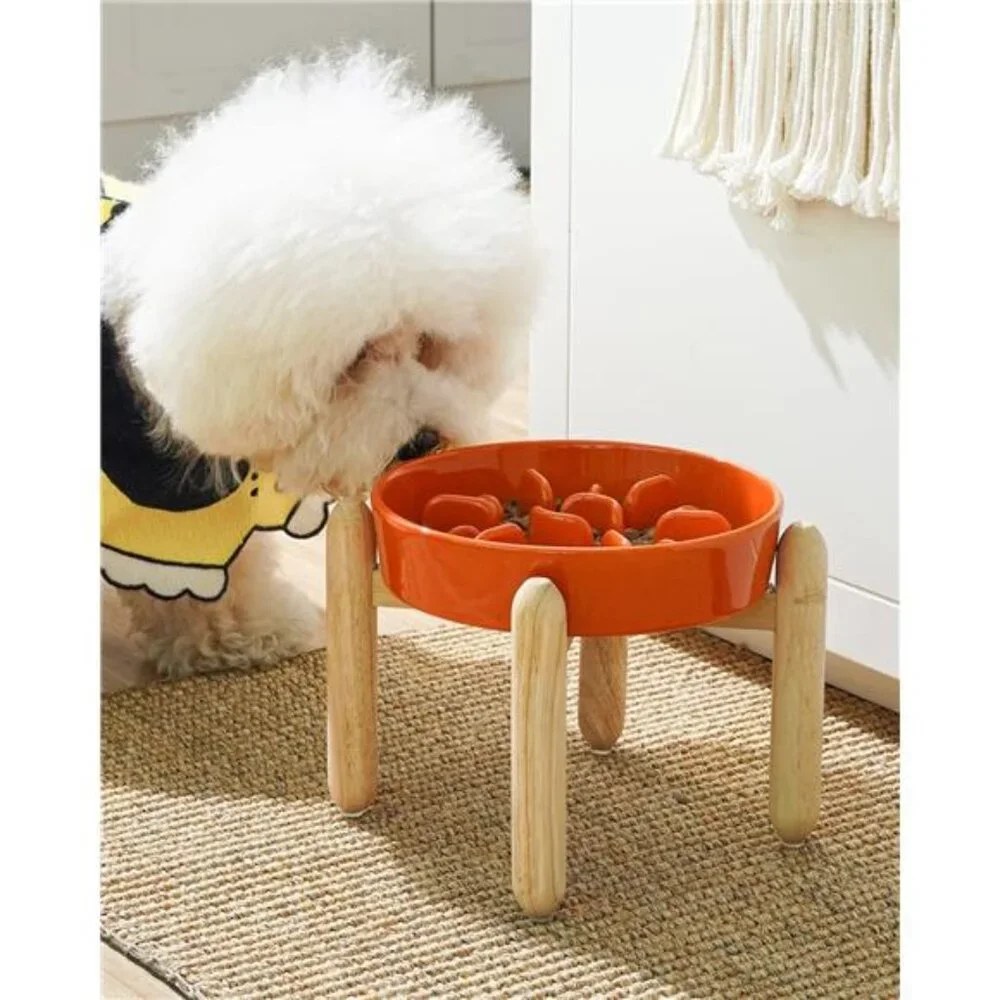 Ceramic Slow Feeder Dog Bowls Elevated for Small and Medium Breed, Dog Bowls